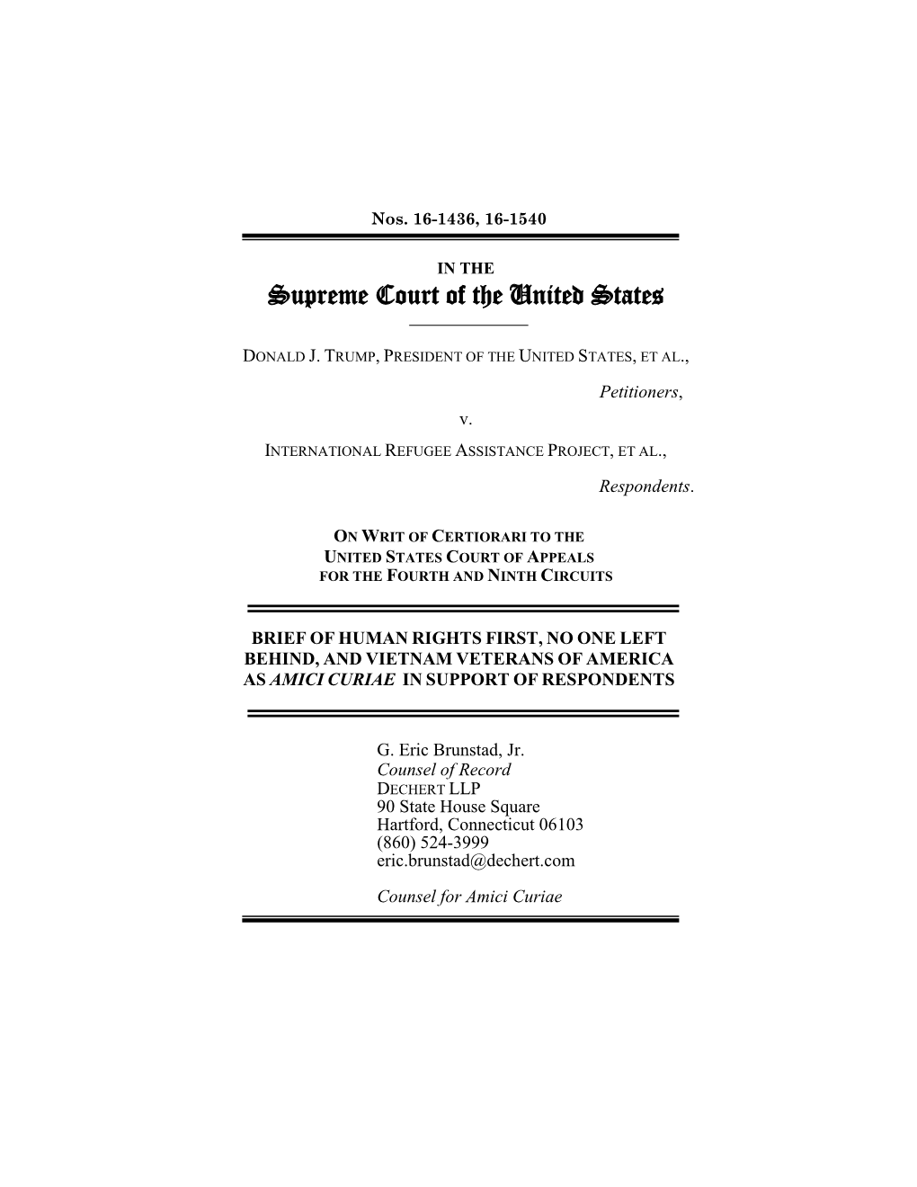 Human Rights First, No One Left Behind, and Vietnam Veterans of America As Amici Curiae in Support of Respondents