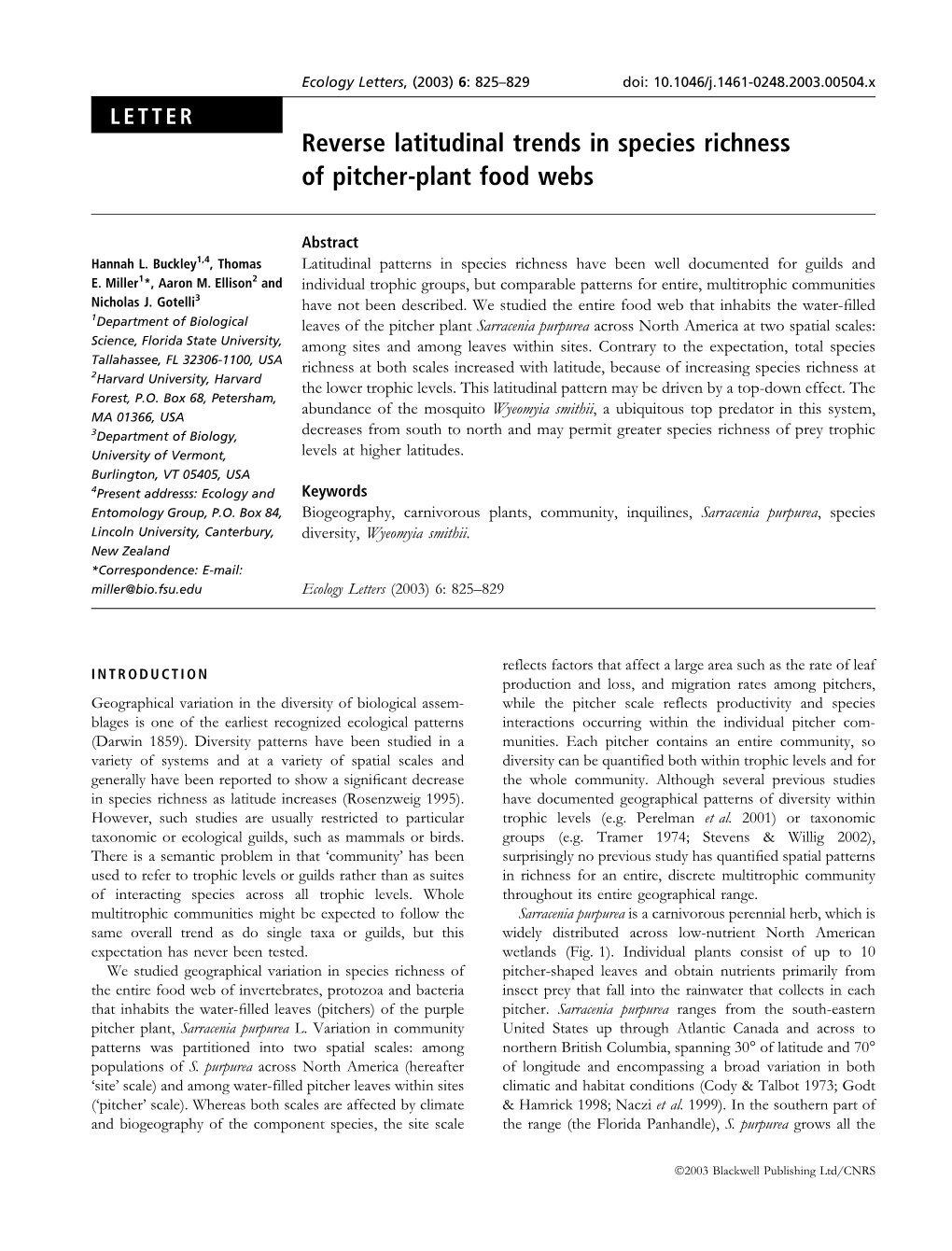 Reverse Latitudinal Trends in Species Richness of Pitcher-Plant Food Webs