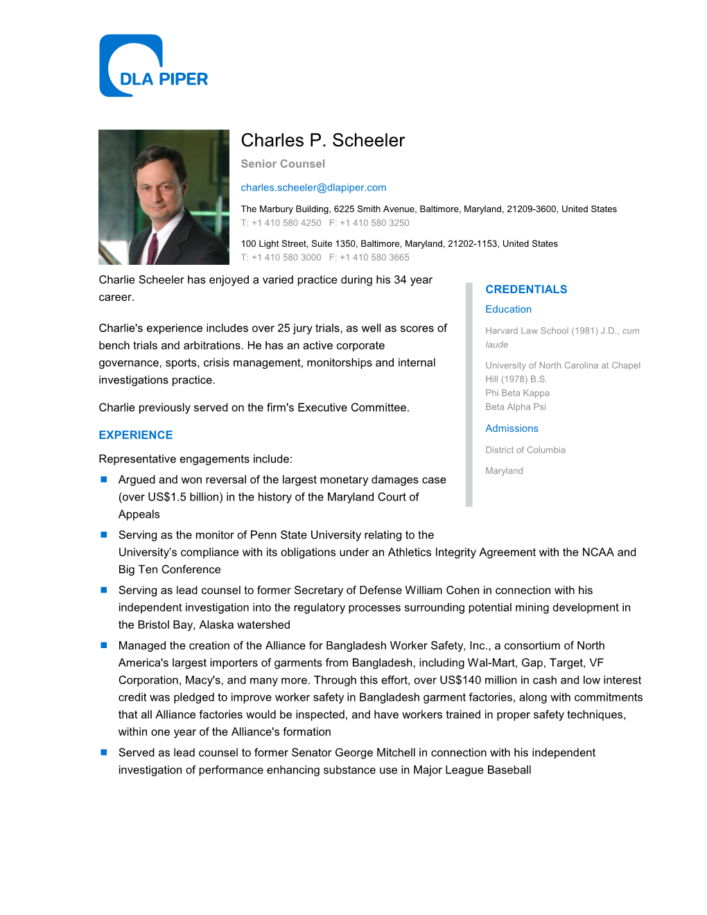 Charles P. Scheeler Senior Counsel