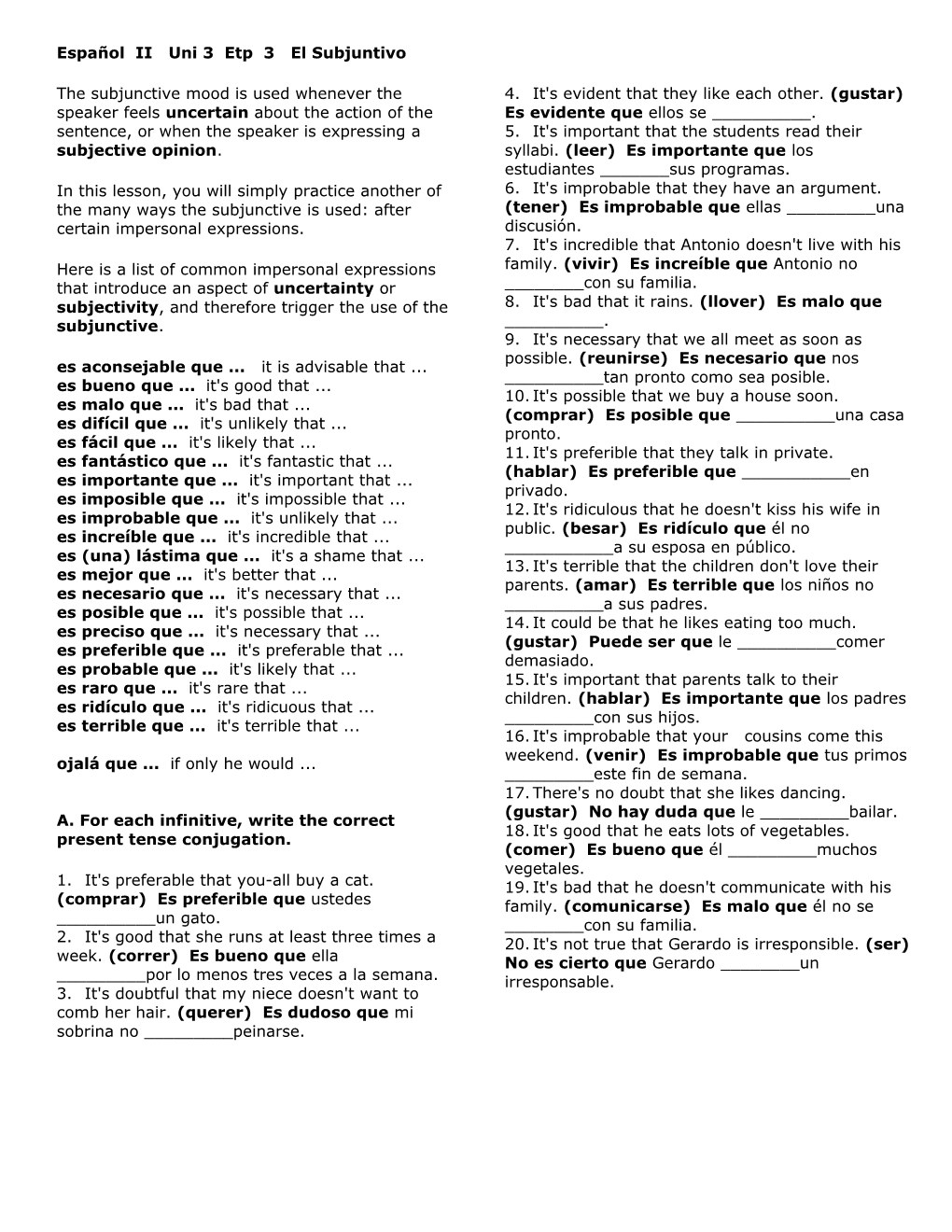 Español II Uni 3 Etp 3 El Subjuntivo