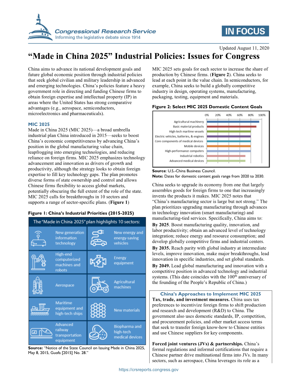 “Made in China 2025” Industrial Policies: Issues for Congress