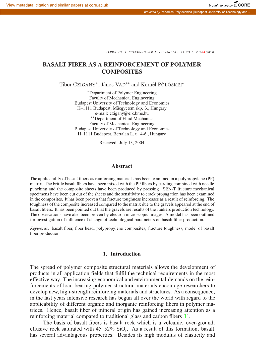 Basalt Fiber As a Reinforcement of Polymer Composites