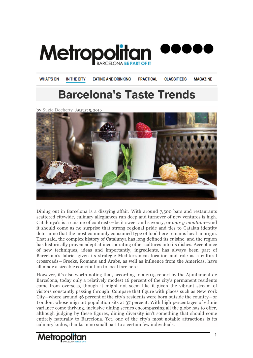 Barcelona's Taste Trends by Suzie Docherty August 5, 2016