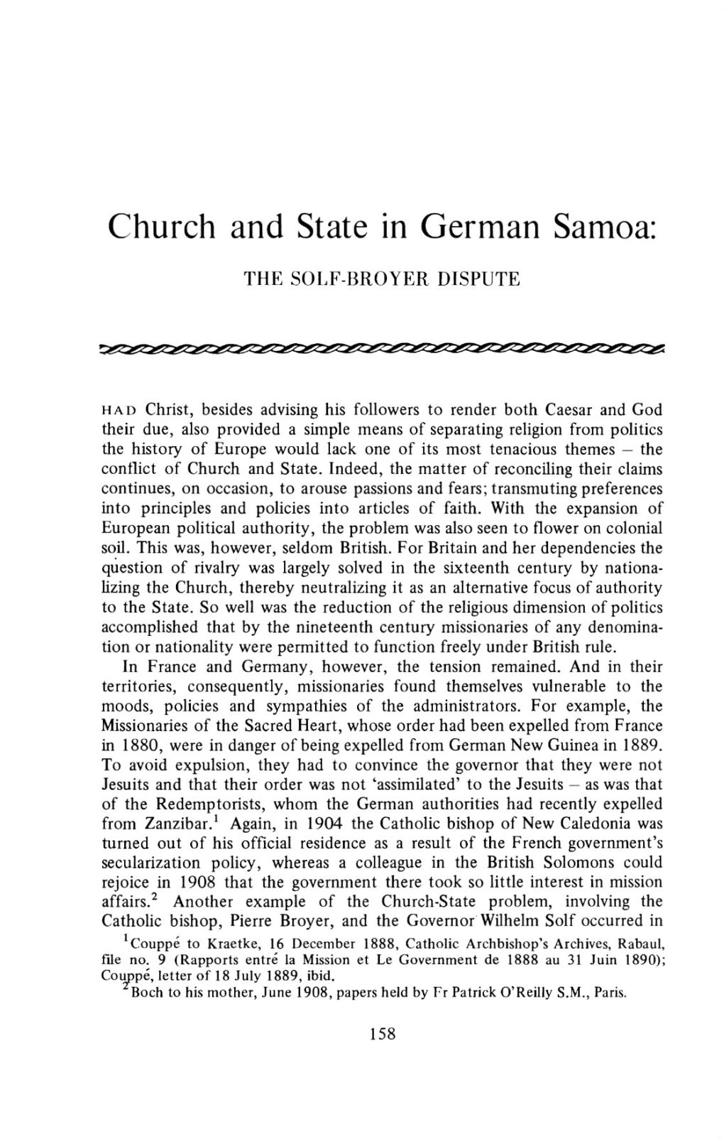 Church and State in German Samoa: the SOLF-BROYER DISPUTE