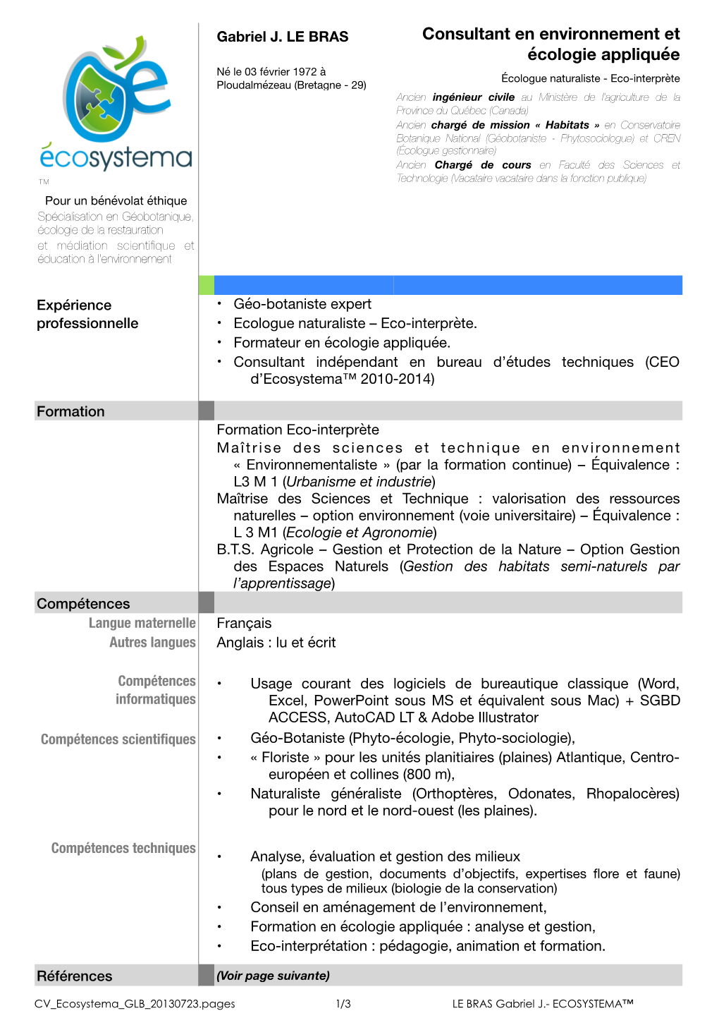 Consultant En Environnement Et Écologie Appliquée