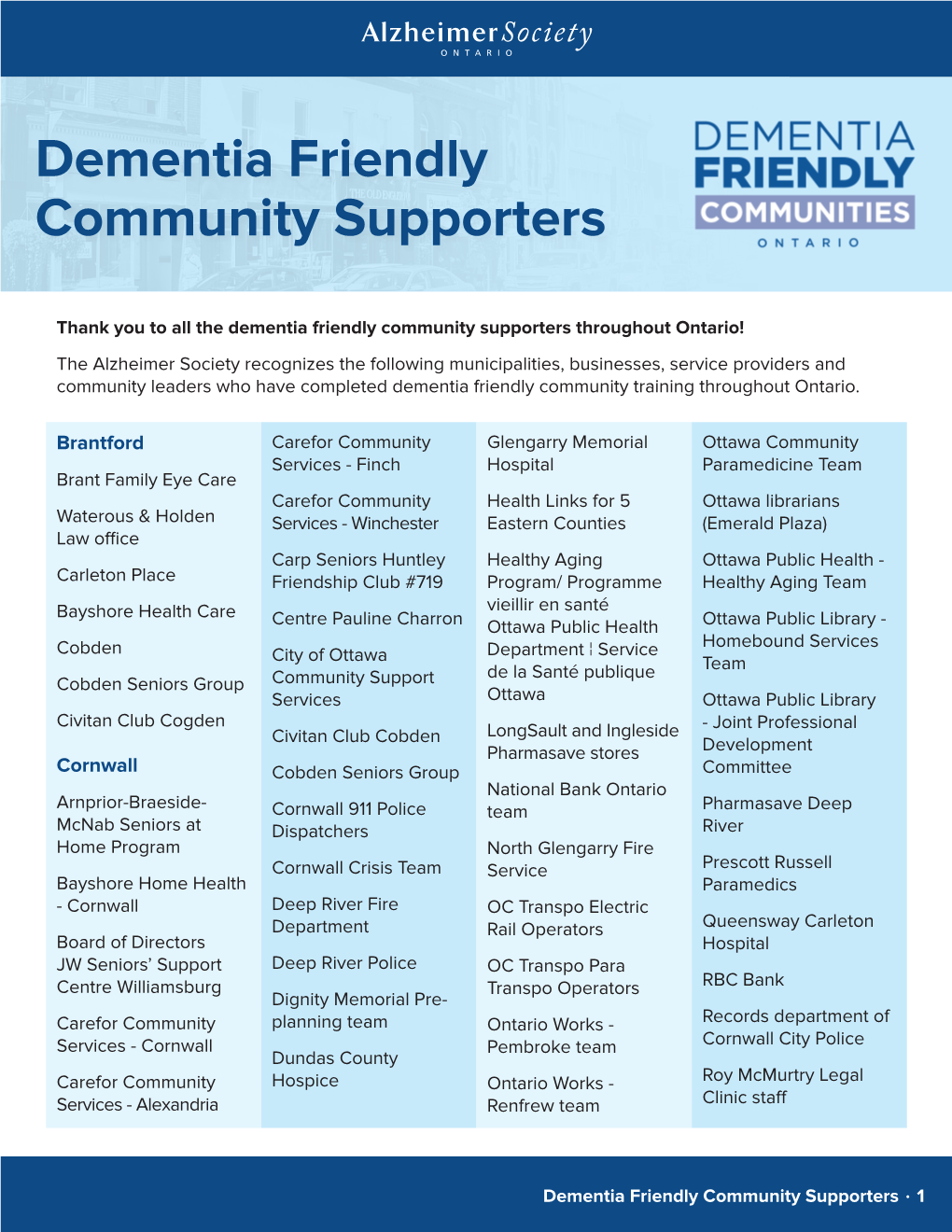 Dementia Friendly Community Supporters