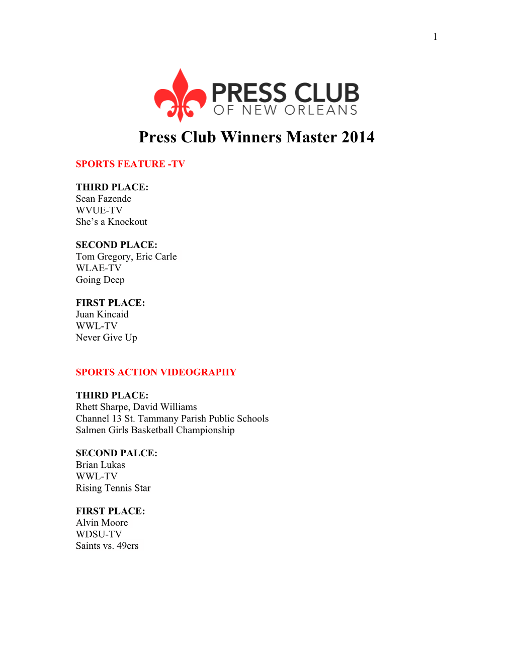 Press Club Winners Master 2014