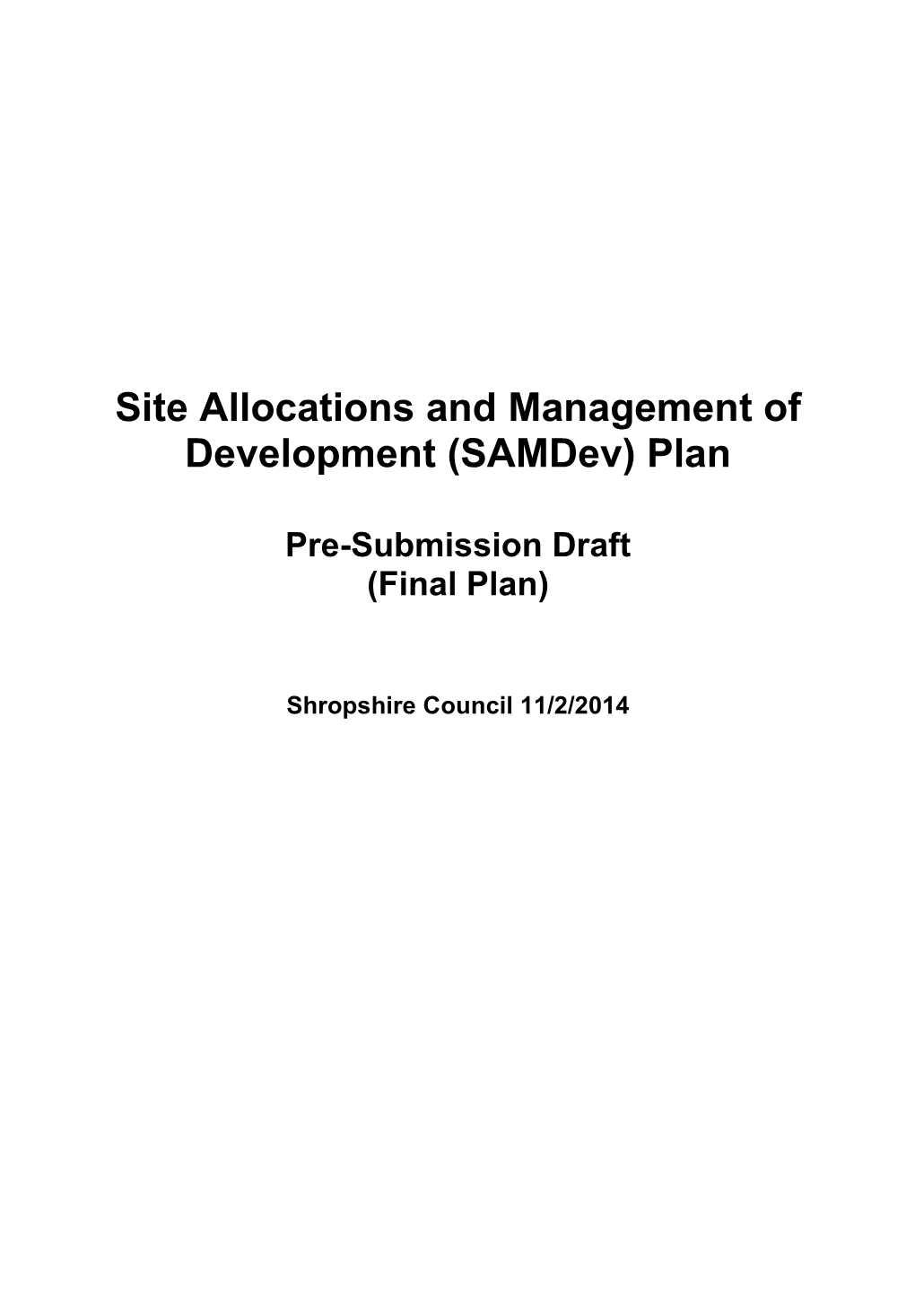 Site Allocations and Management of Development (Samdev) Plan