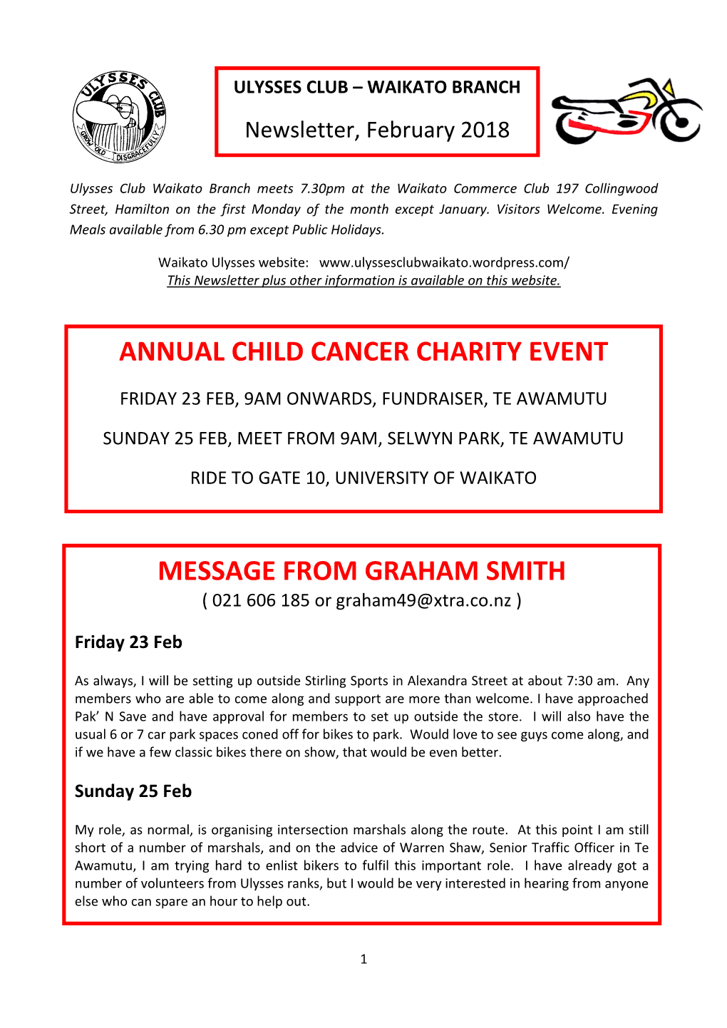 Annual Child Cancer Charity Event Message from Graham Smith