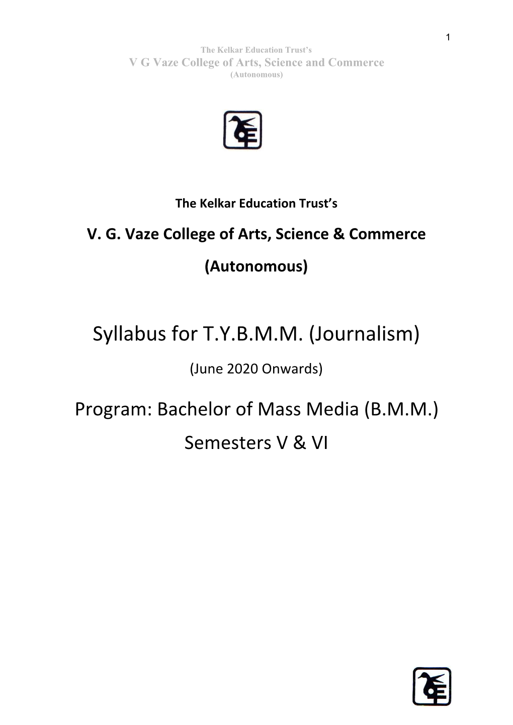 TYBMM Journalism Semesters V and VI for 2020-2021