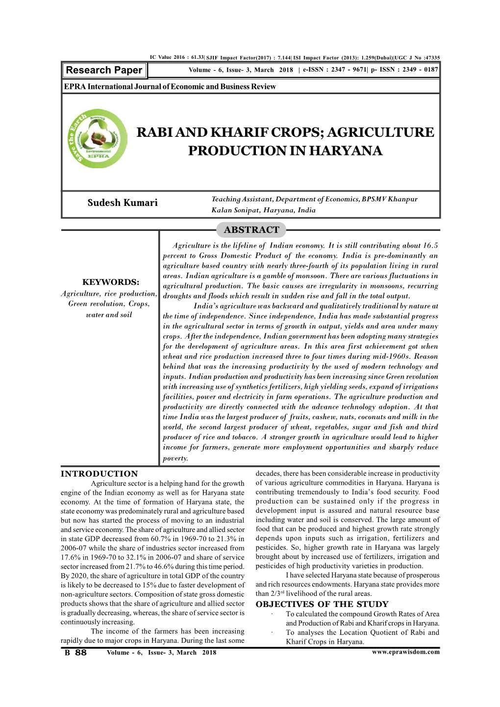 Rabi and Kharif Crops; Agriculture Production in Haryana