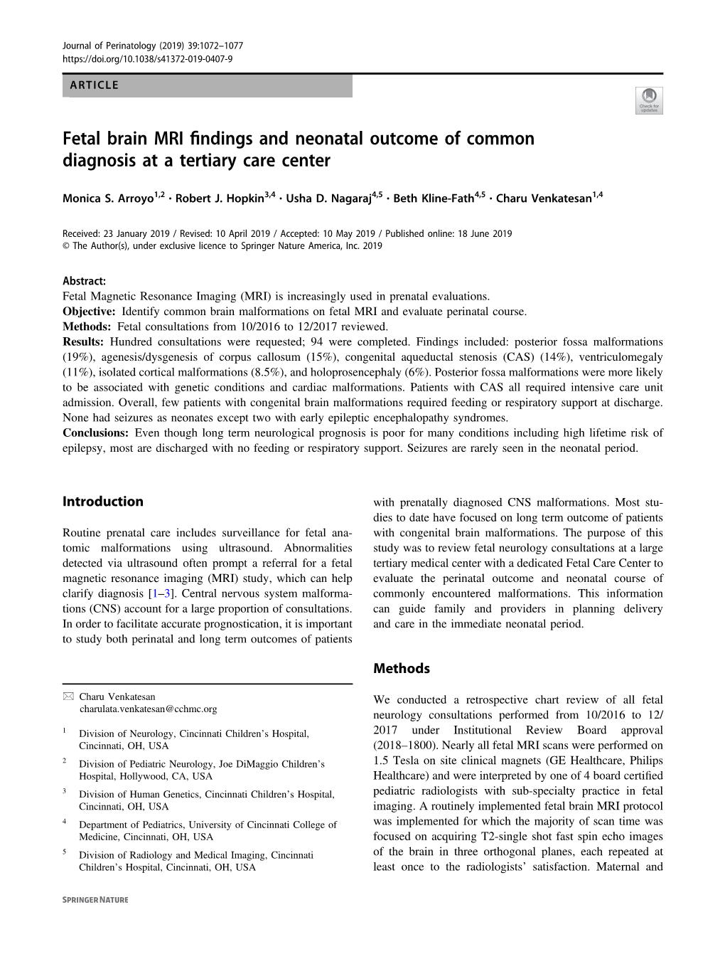 Fetal Brain MRI Findings and Neonatal Outcome of Common Diagnosis at A