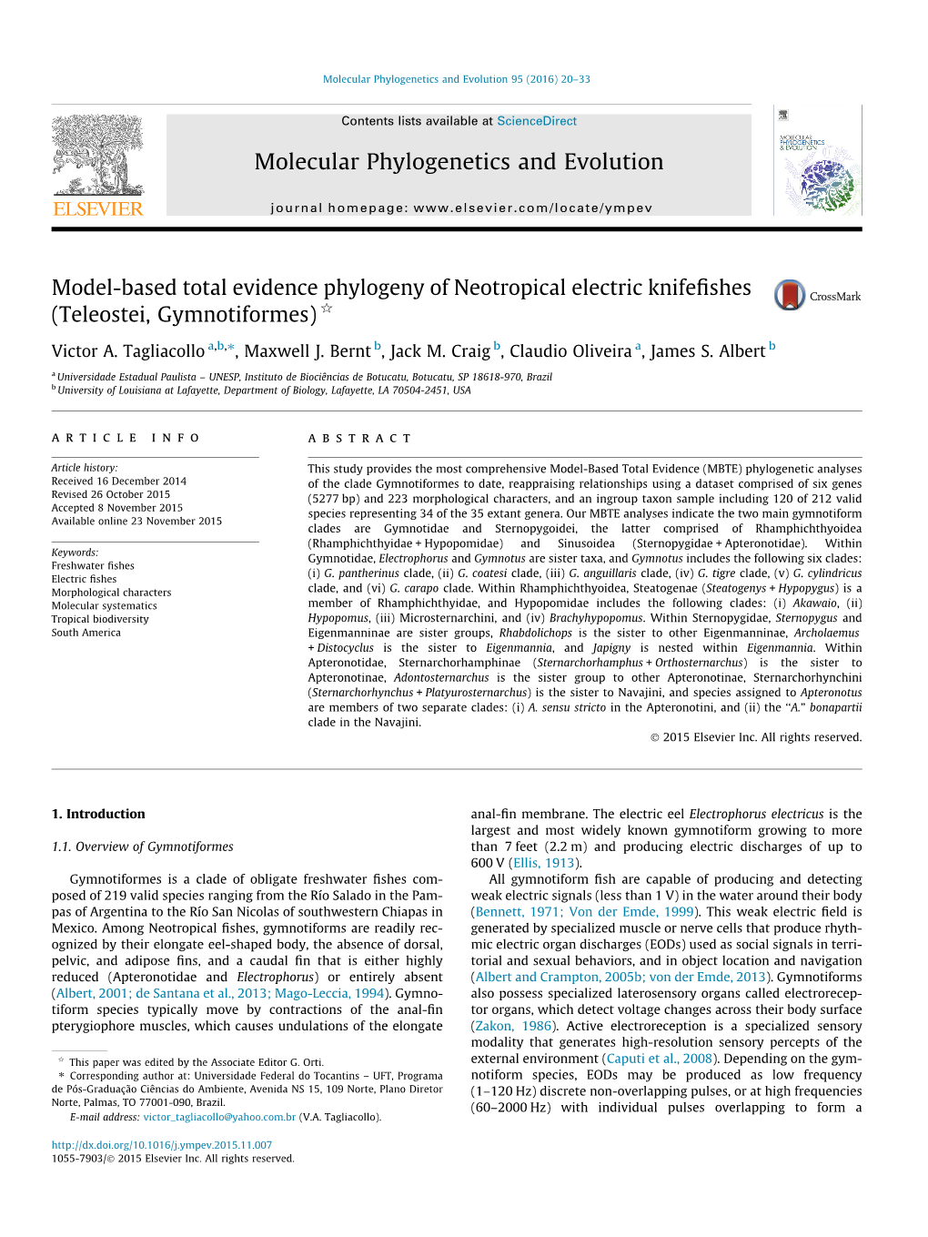 Model-Based Total Evidence Phylogeny of Neotropical Electric Knifefishes (Teleostei, Gymnotiformes)