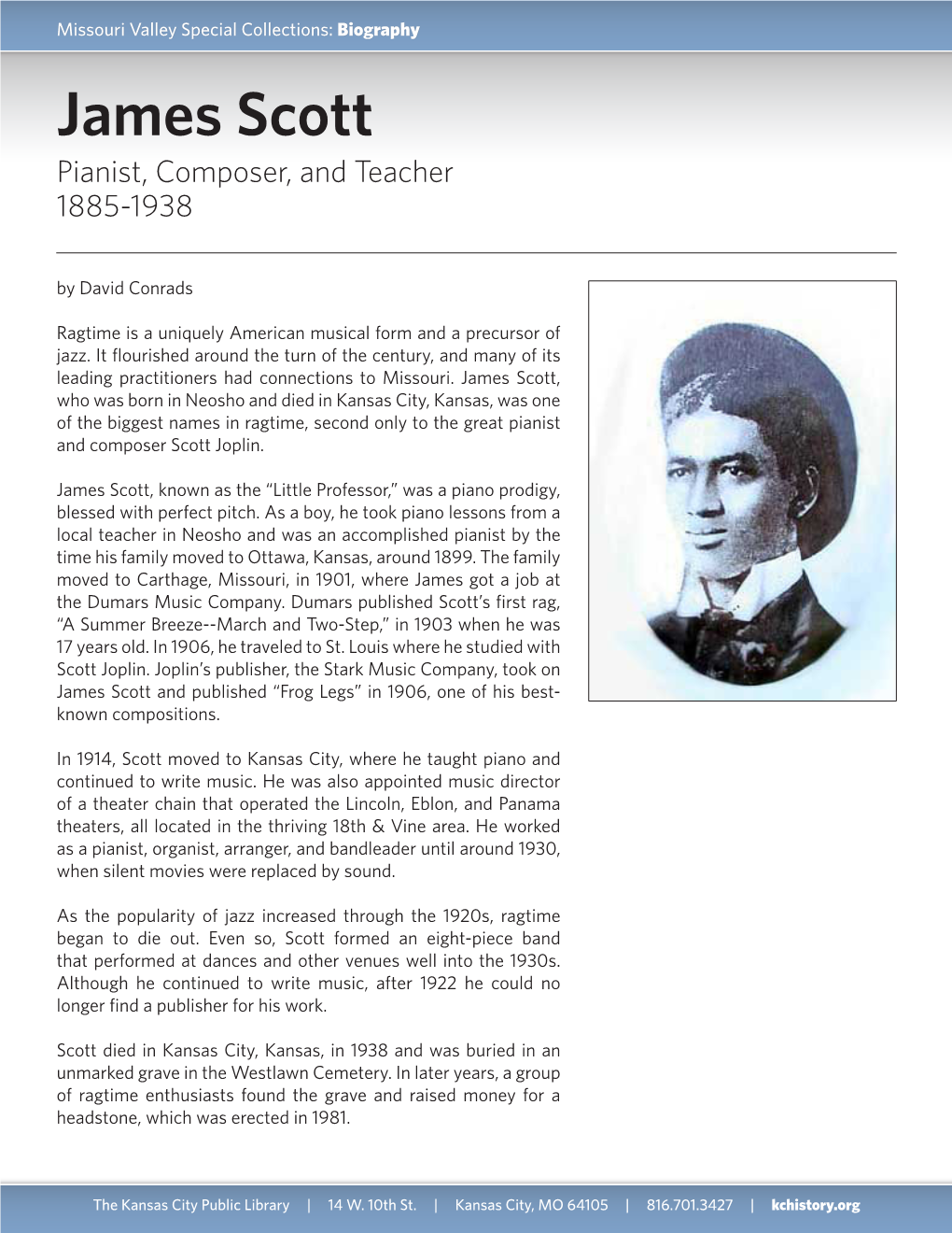 James Scott Pianist, Composer, and Teacher 1885-1938