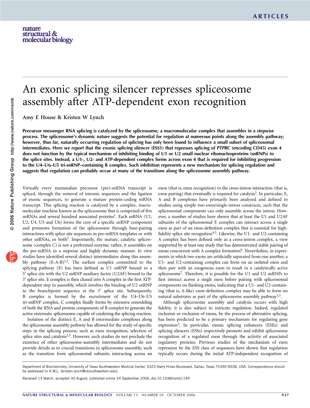 An Exonic Splicing Silencer Represses Spliceosome Assembly After ATP-Dependent Exon Recognition