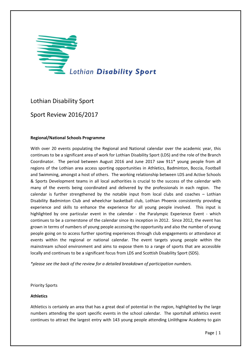 Lothian Disability Sport Sport Review 2016/2017