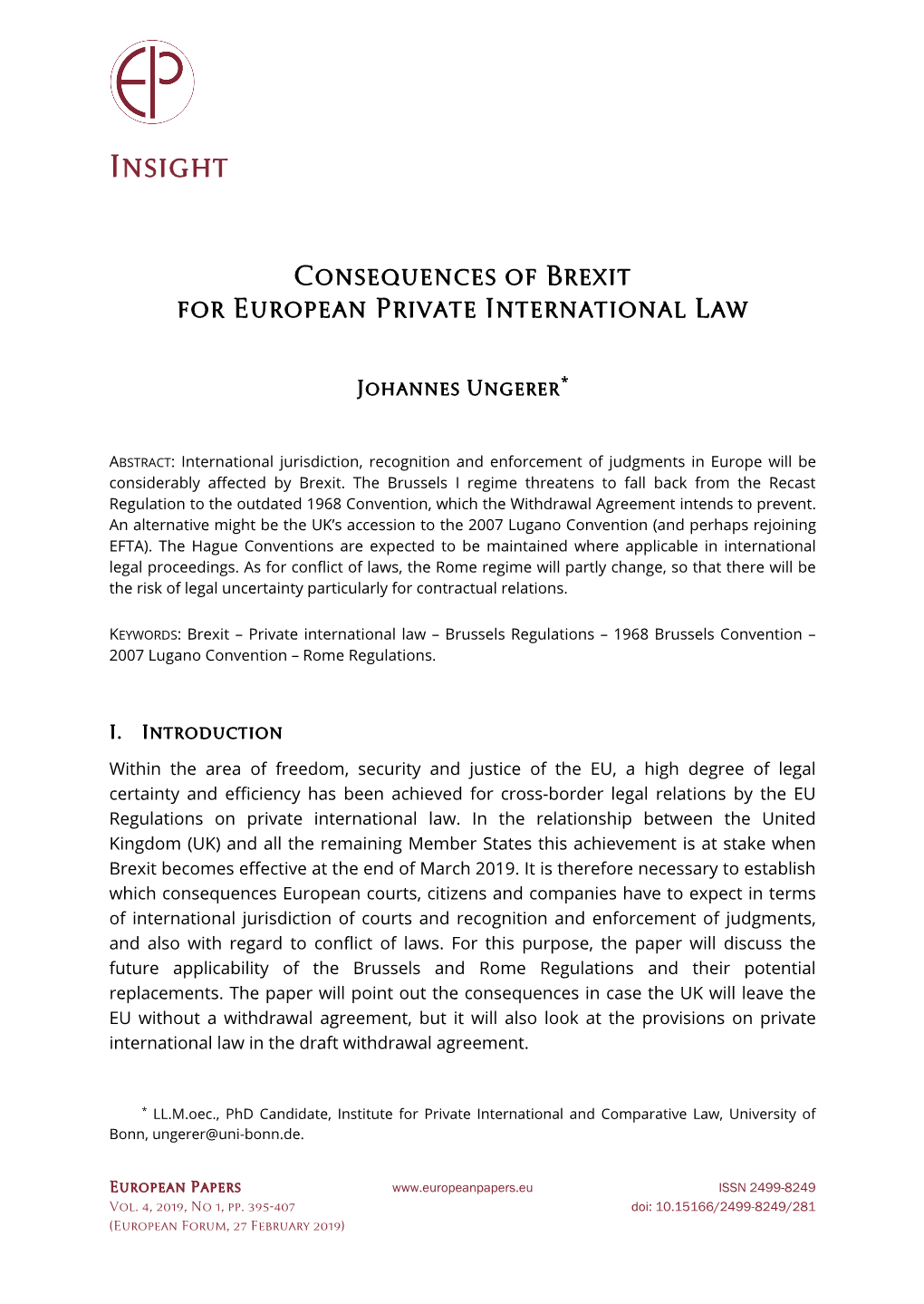 Consequences of Brexit for European Private International Law