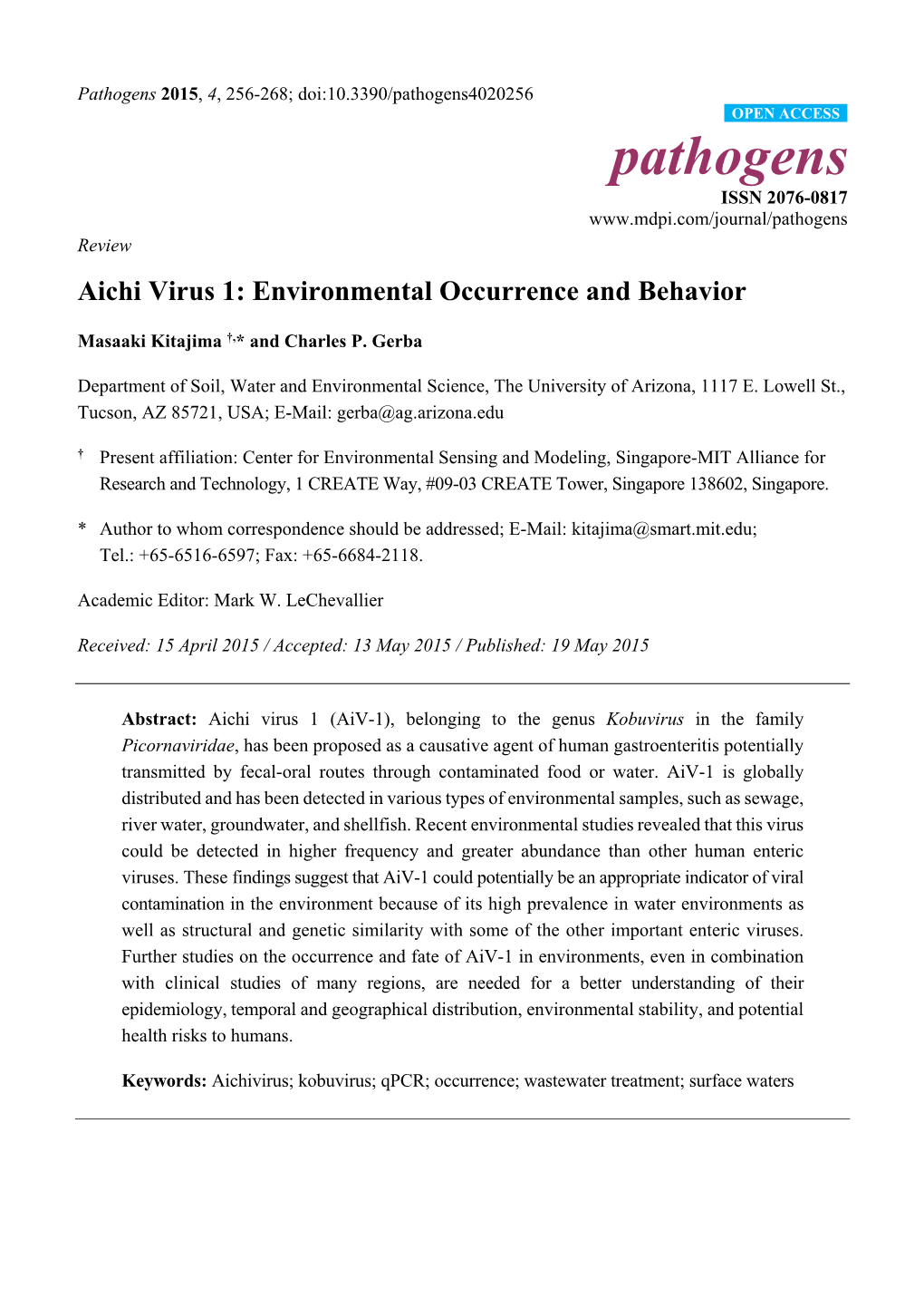 Aichi Virus 1: Environmental Occurrence and Behavior