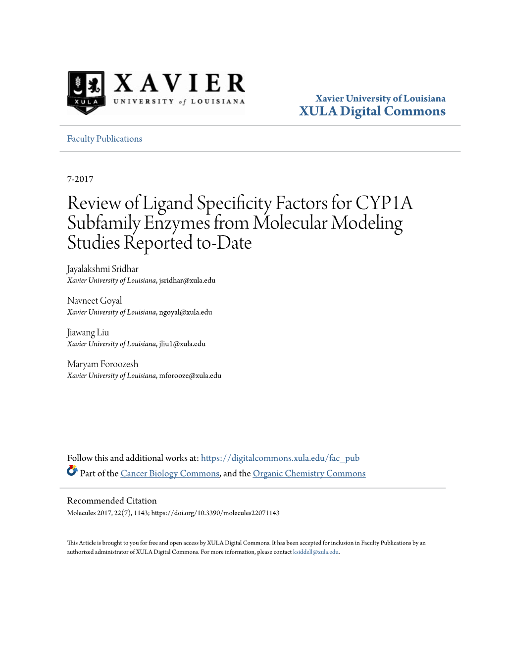 Review of Ligand Specificity Factors for CYP1A Subfamily Enzymes From