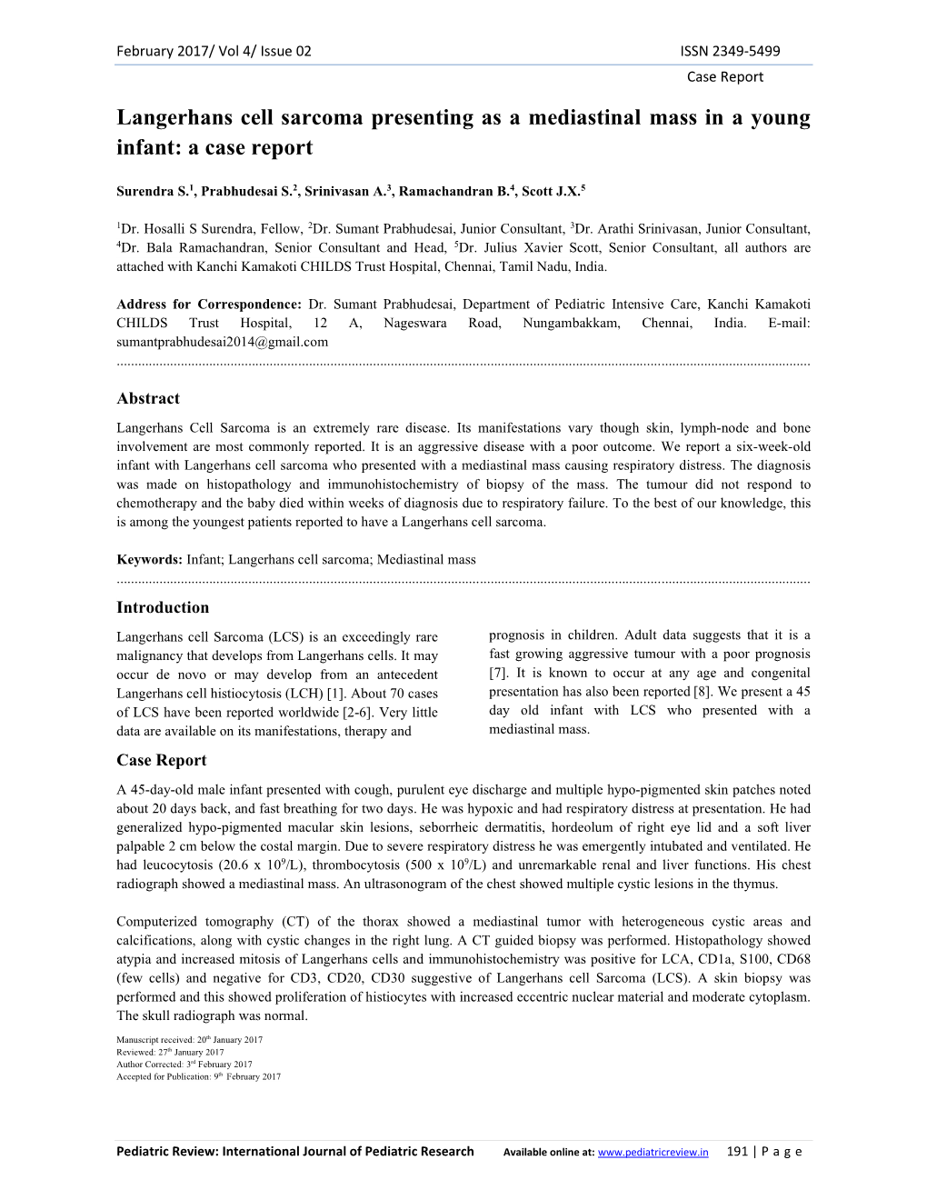 Langerhans Cell Sarcoma Presenting As a Mediastinal Mass in a Young Infant: a Case Report