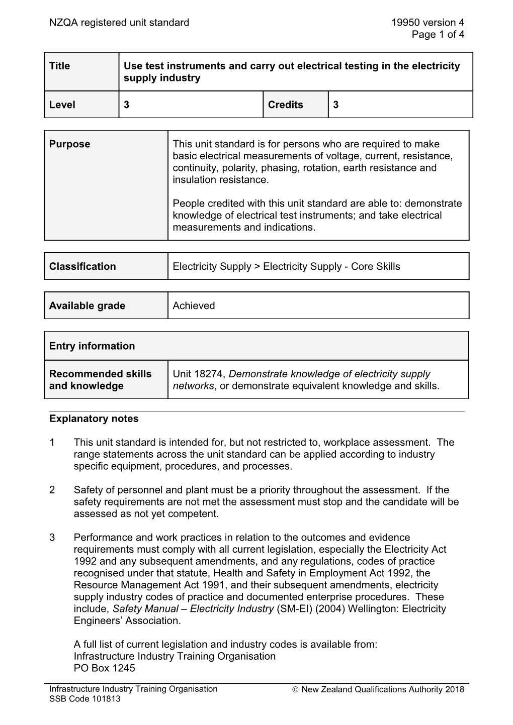 19950 Use Test Instruments and Carry out Electrical Testing in the Electricity Supply Industry