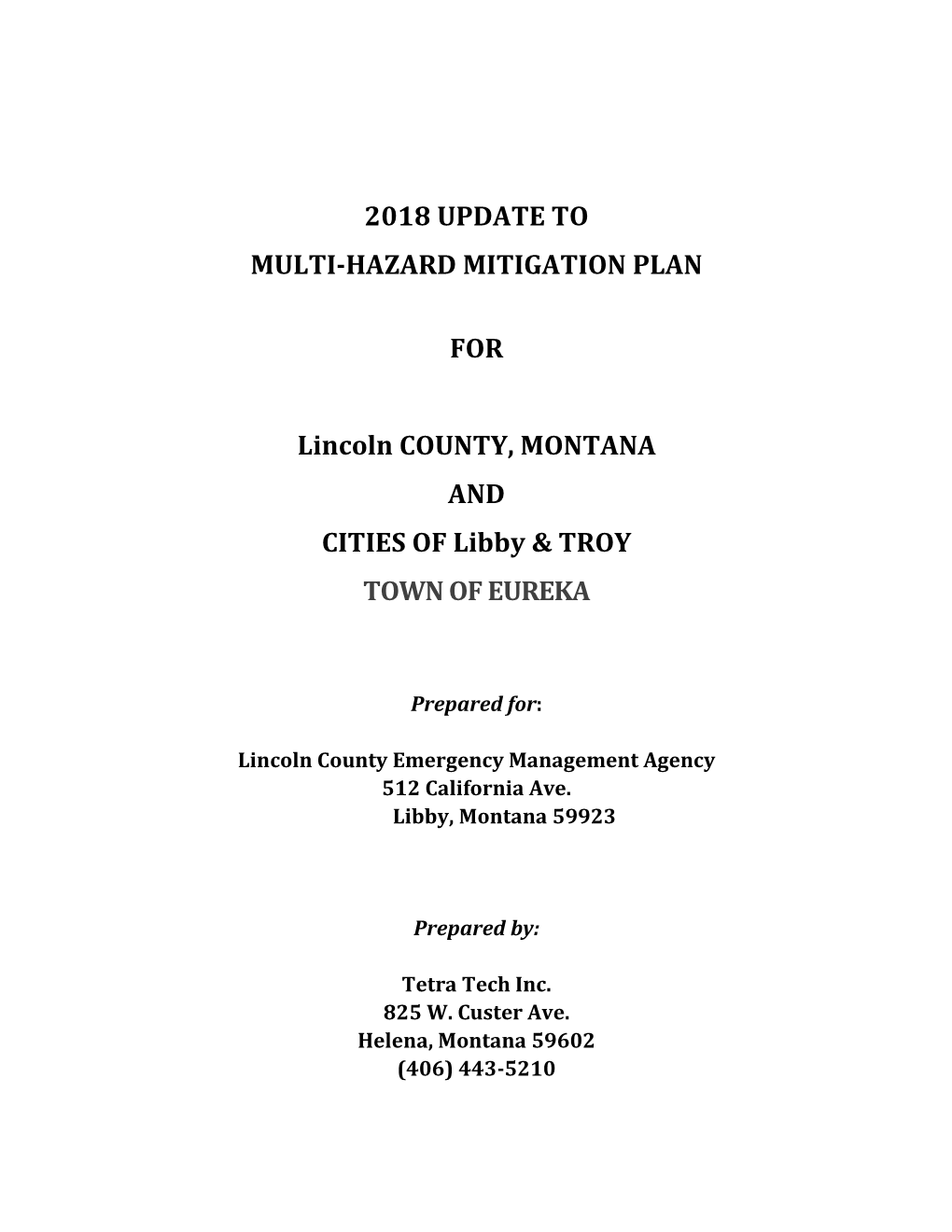 2018 UPDATE to MULTI-HAZARD MITIGATION PLAN for Lincoln