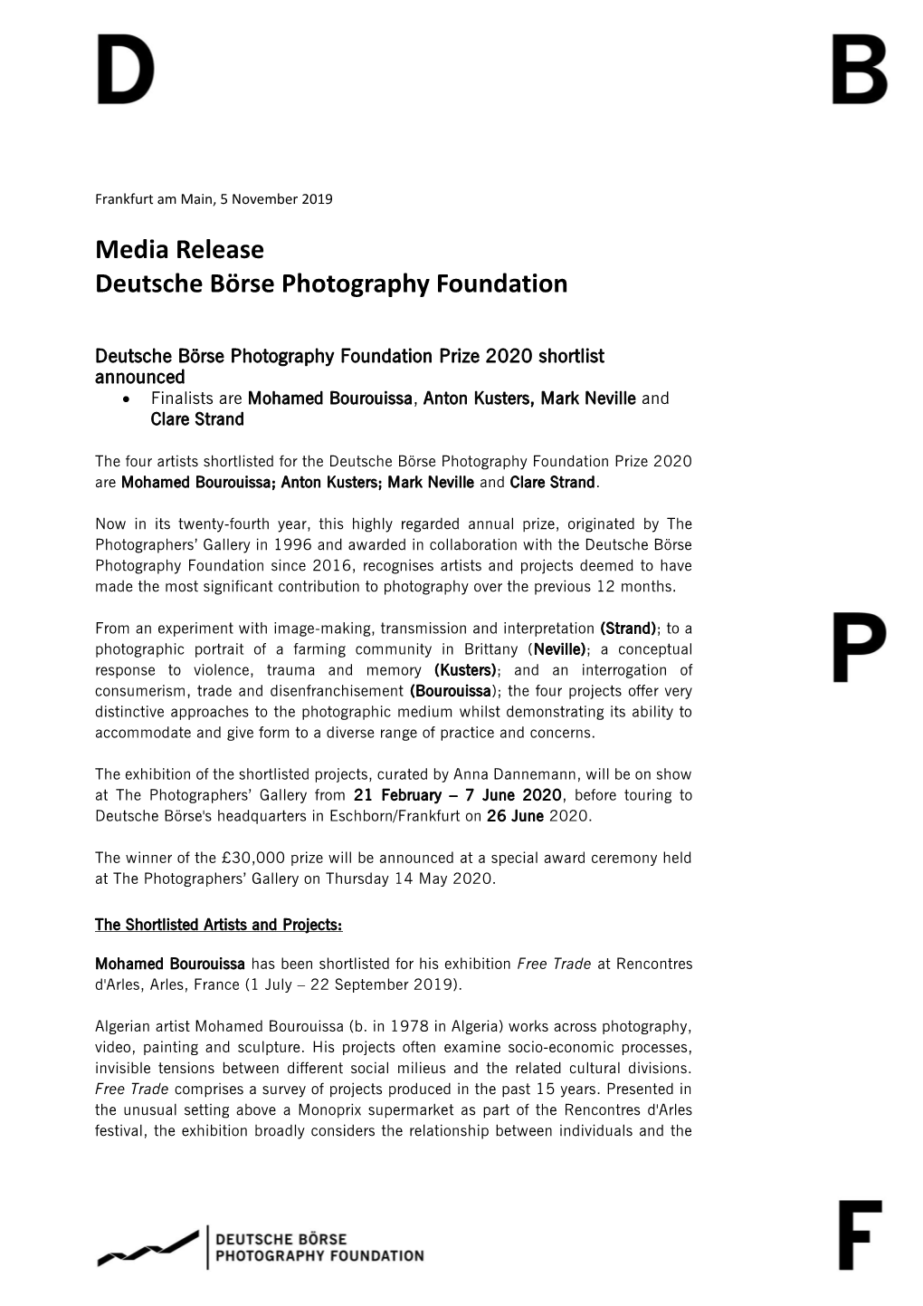 Media Release Deutsche Börse Photography Foundation