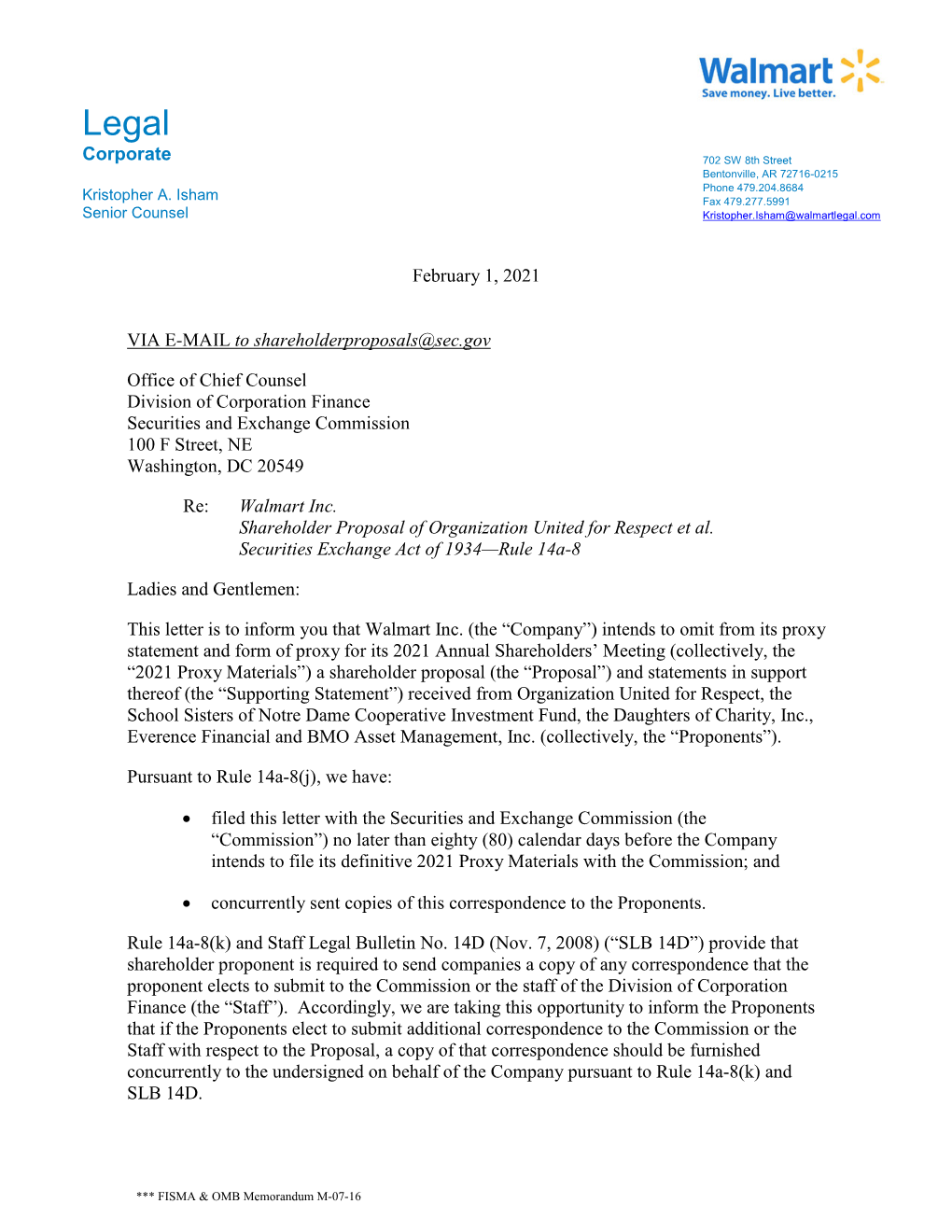 Walmart Inc.; Rule 14A-8 No-Action Letter