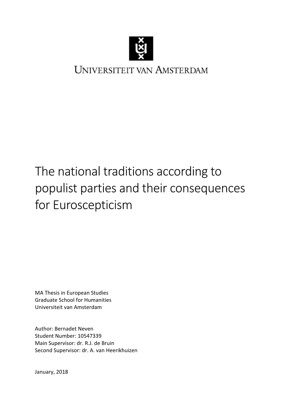 The National Traditions According to Populist Parties and Their Consequences for Euroscepticism