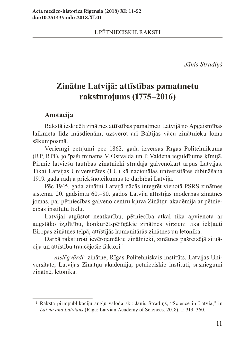 Zinātne Latvijā: Attīstības Pamatmetu Raksturojums (1775–2016)