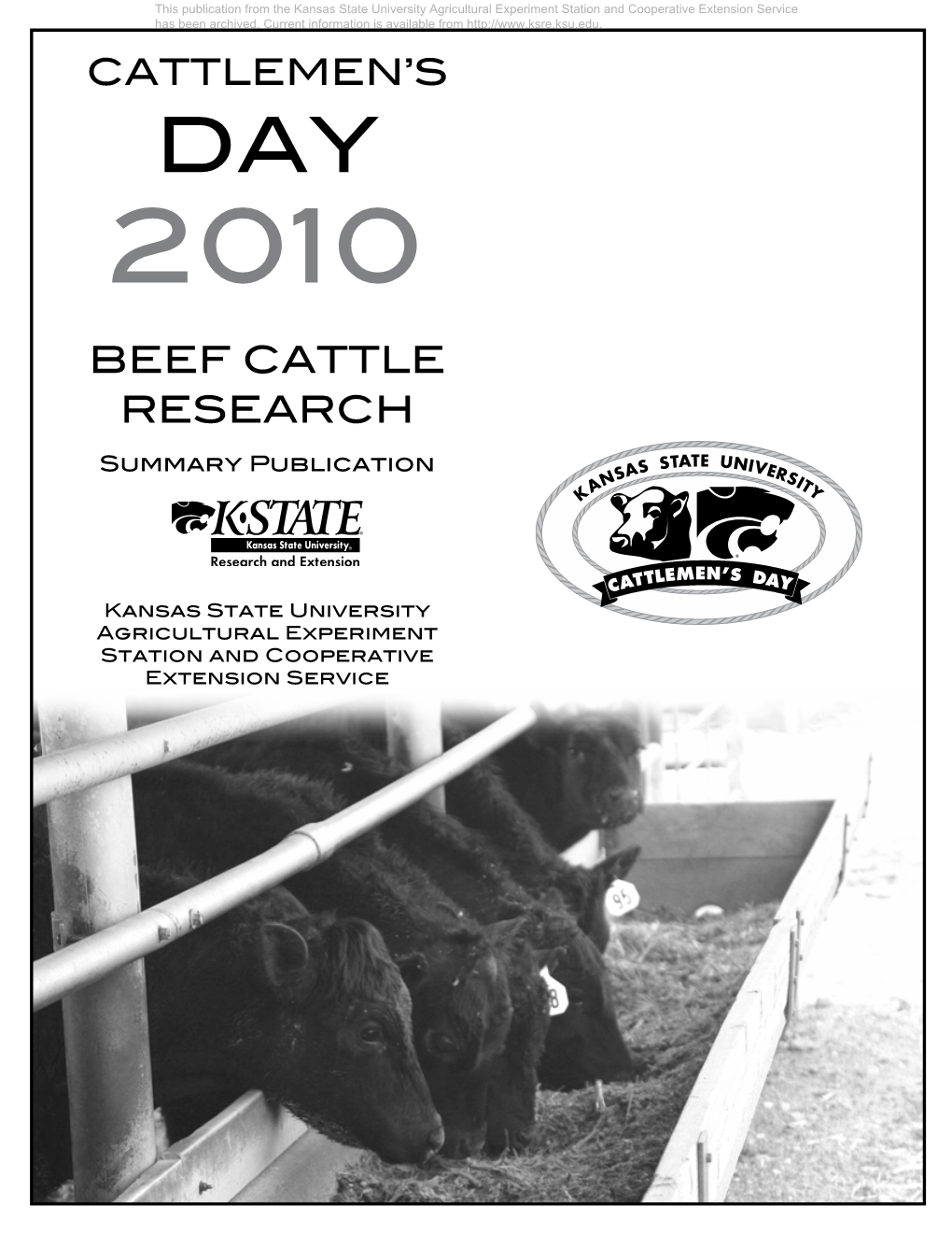 Summary Publication: Cattlemen's Day 2010, Beef Cattle Research