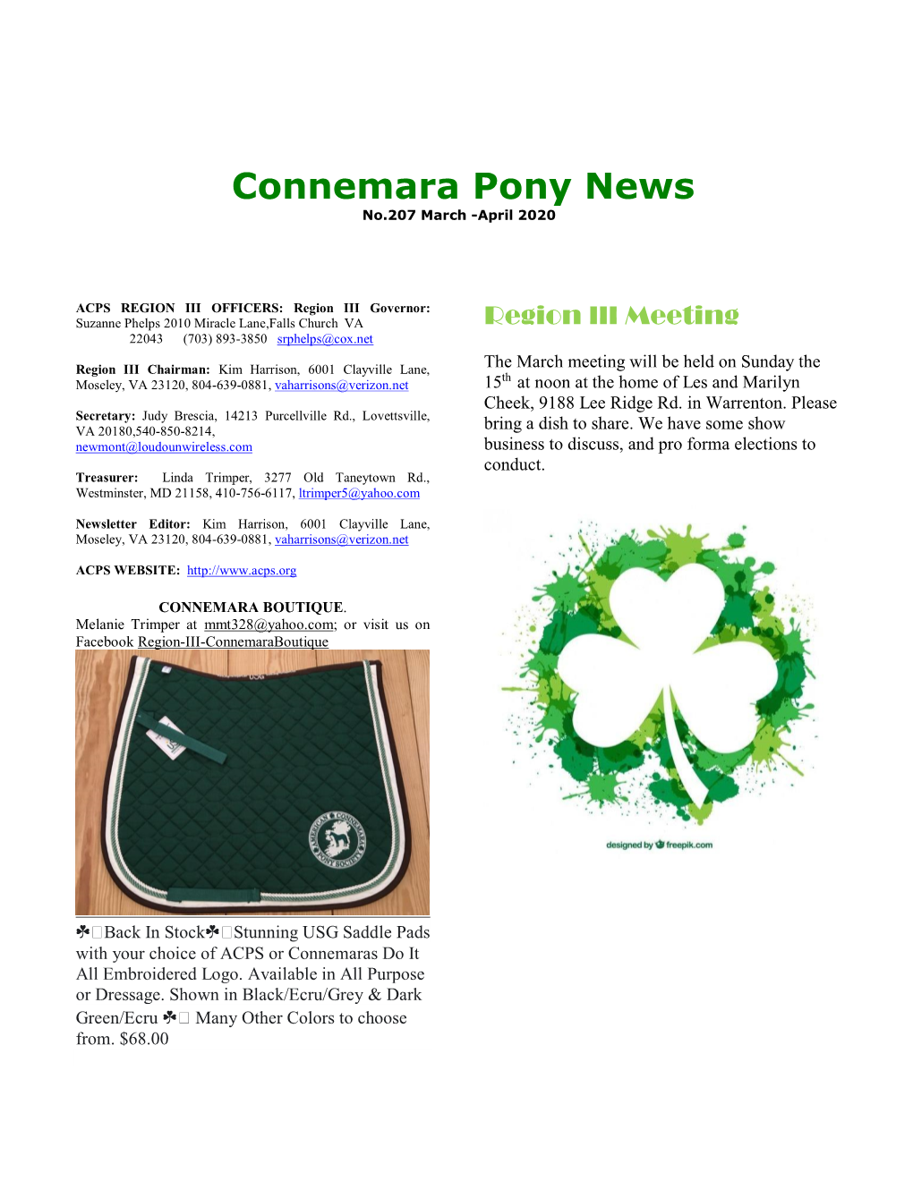 Connemara Pony News No.207 March -April 2020