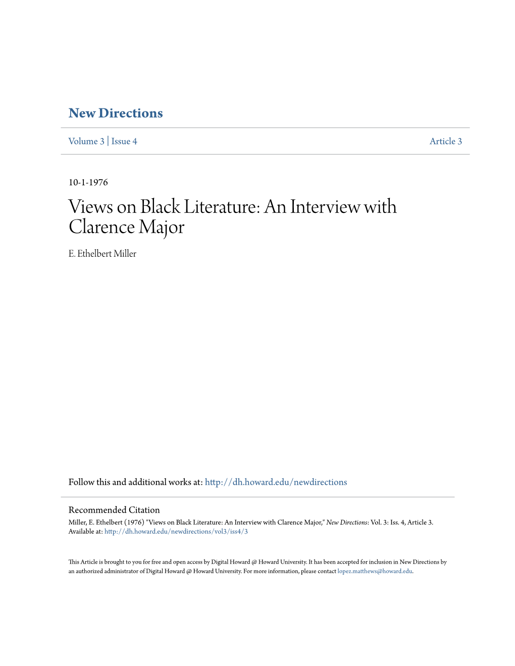 Views on Black Literature: an Interview with Clarence Major E