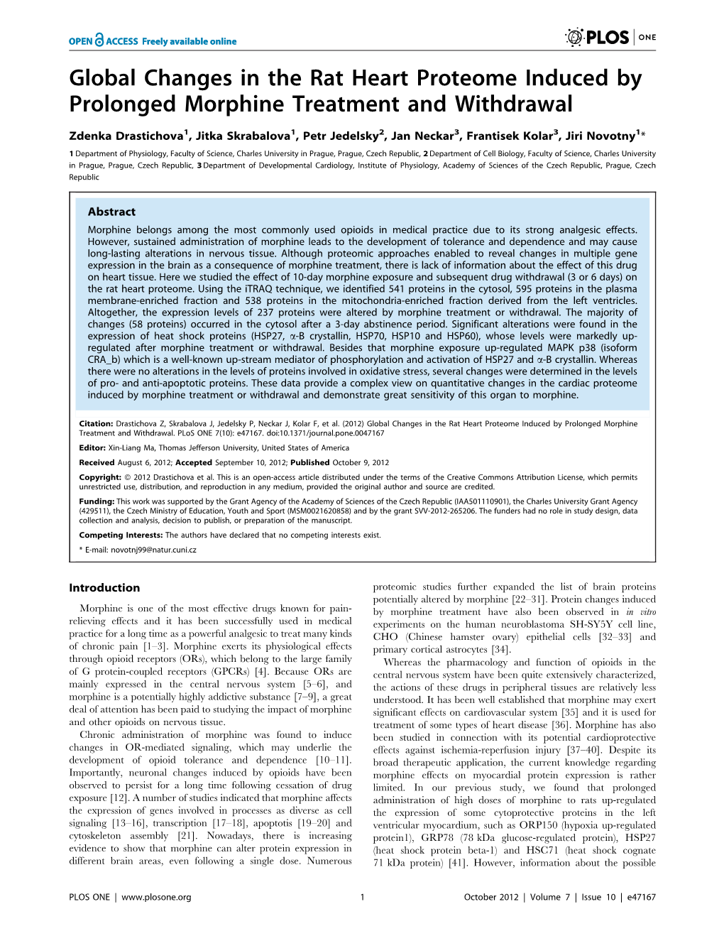 Global Changes in the Rat Heart Proteome Induced by Prolonged Morphine Treatment and Withdrawal