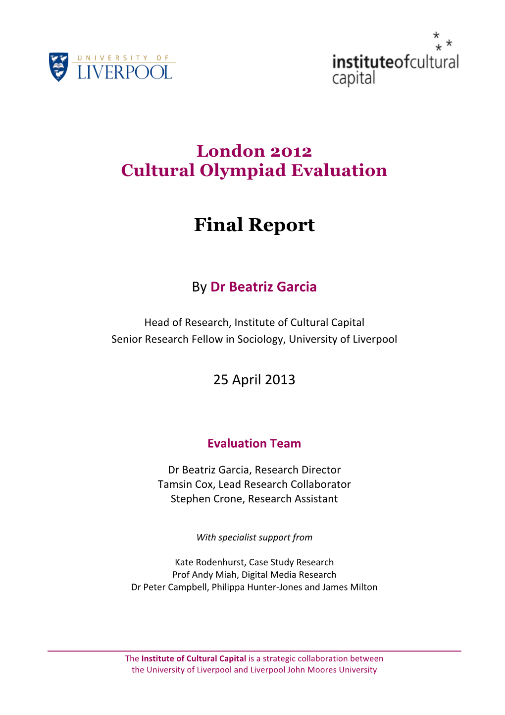 London 2012 Cultural Olympiad Evaluation