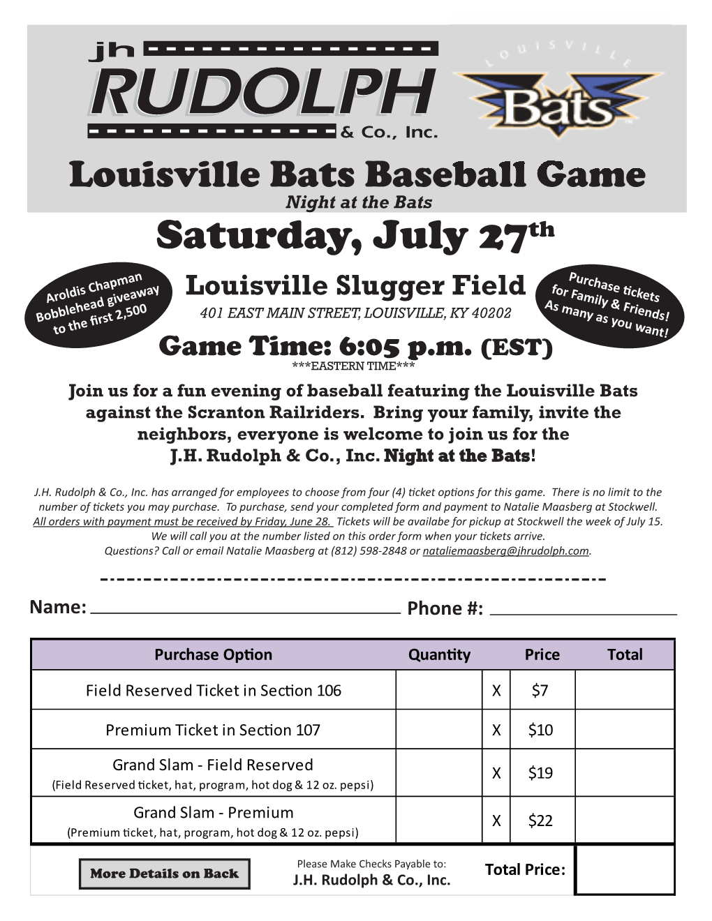 JHR Louisville Bats Employee Game Night Saturday, July 27 2013