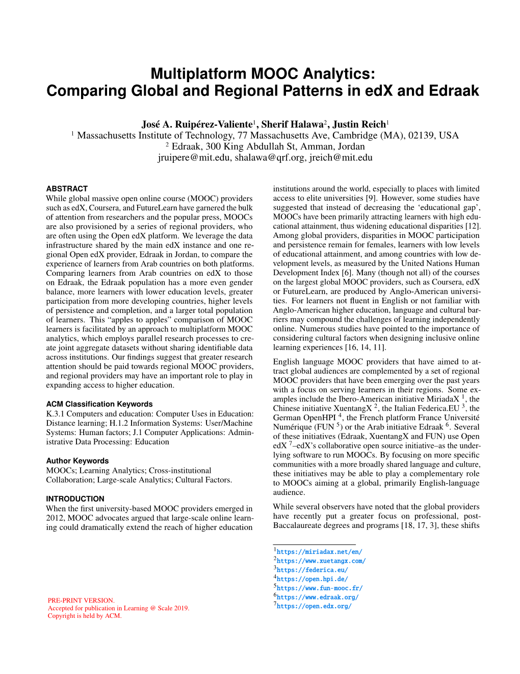 Multiplatform MOOC Analytics: Comparing Global and Regional Patterns in Edx and Edraak