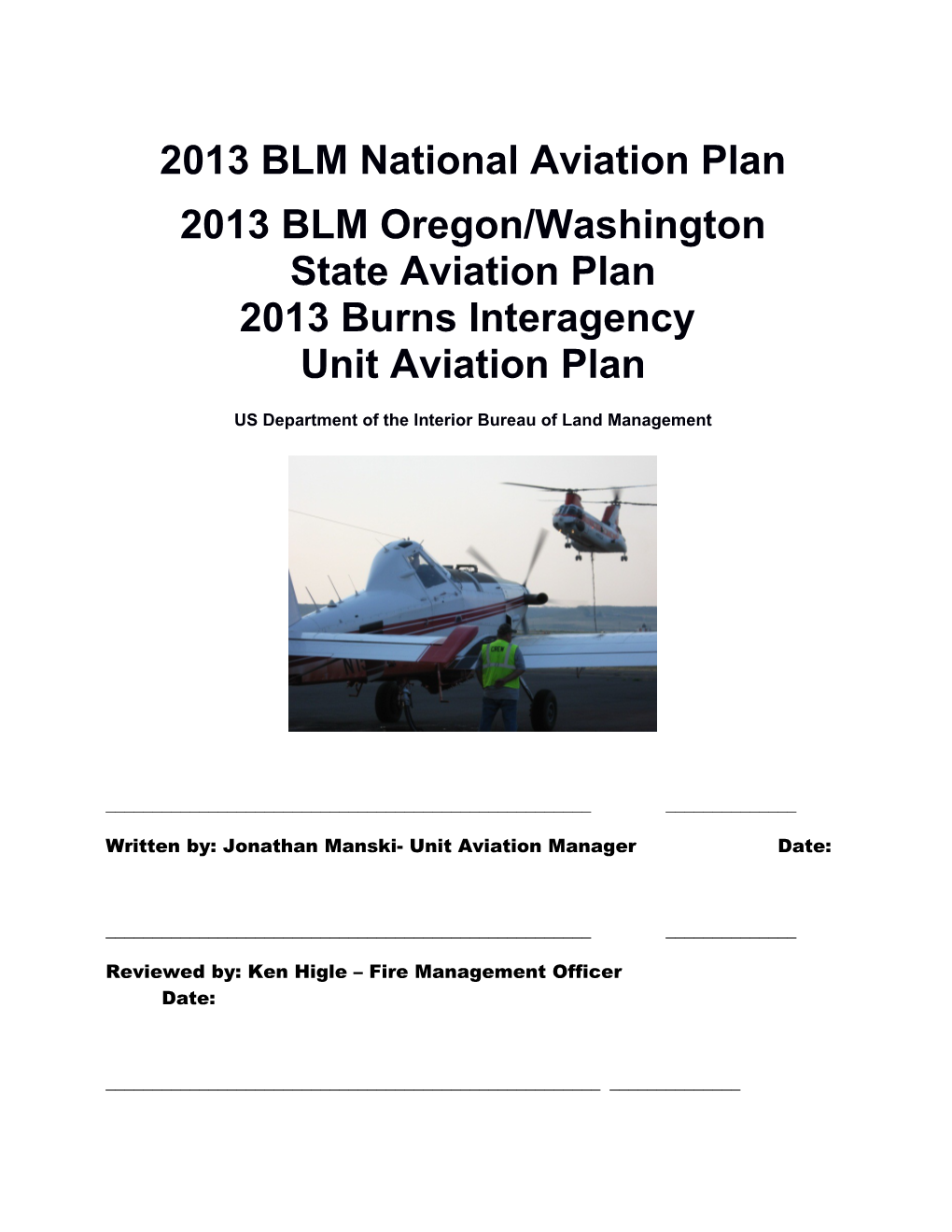 2013 BLM National Aviation Plan