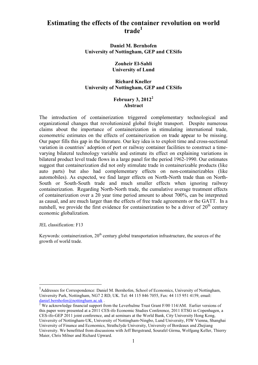 Estimating the Effects of the Container Revolution on World Trade1