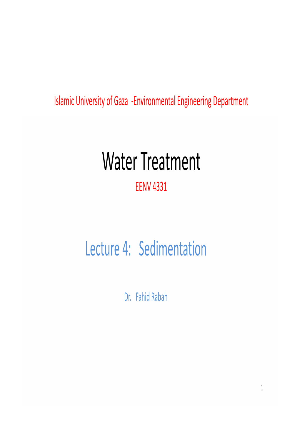 Water Treatment EENV 4331