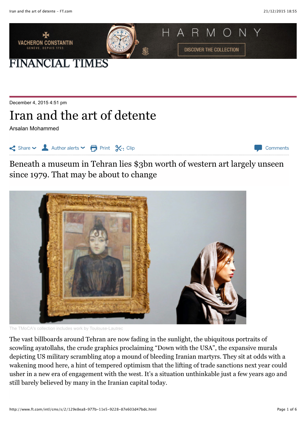 Iran and the Art of Detente - FT.Com 21/12/2015 18:55