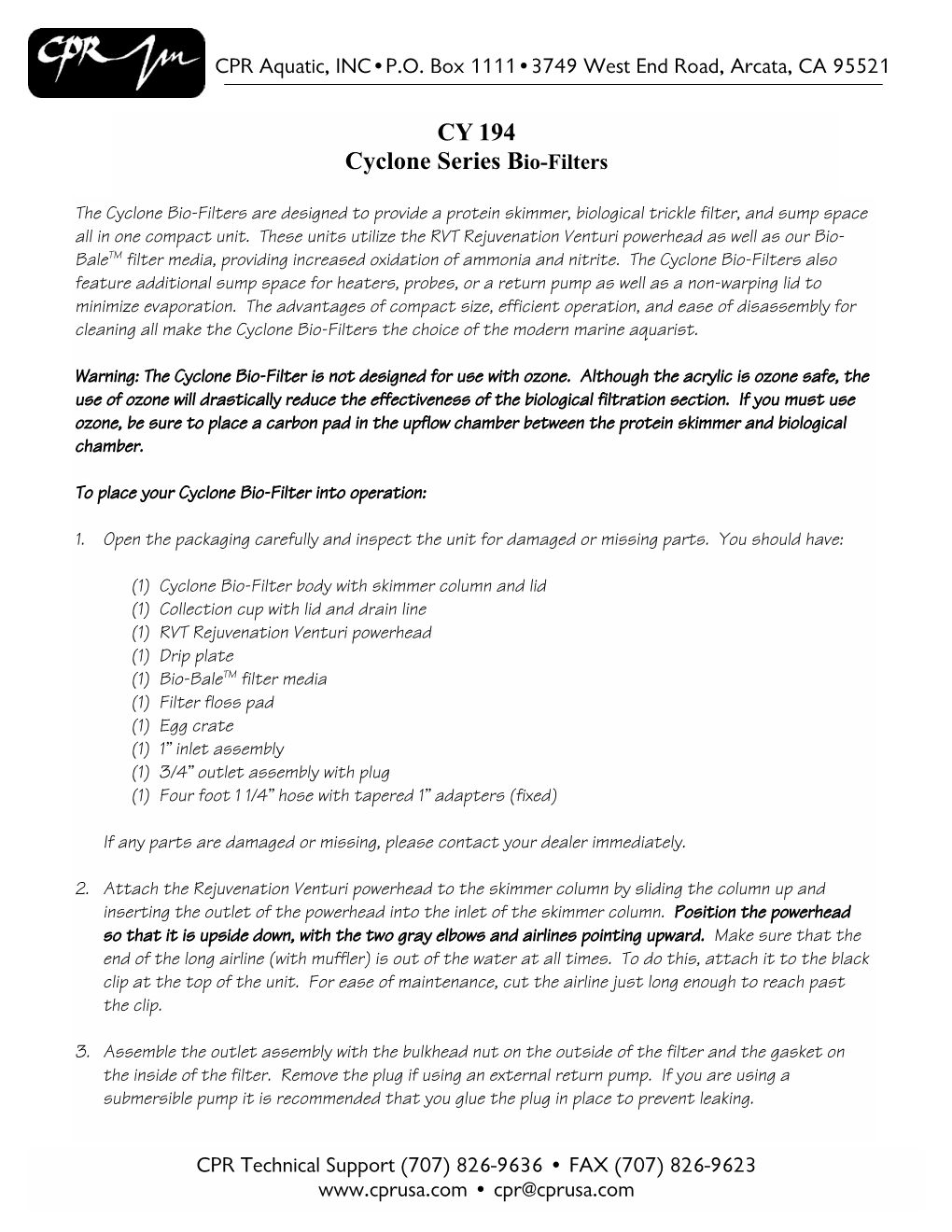 CY 194 Cyclone Series Bio-Filters