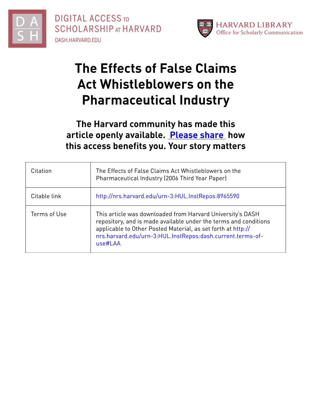 The Effects of False Claims Act Whistleblowers on the Pharmaceutical Industry