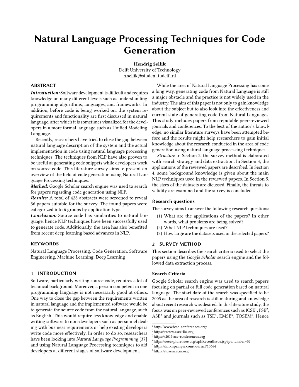 Natural Language Processing Techniques for Code Generation