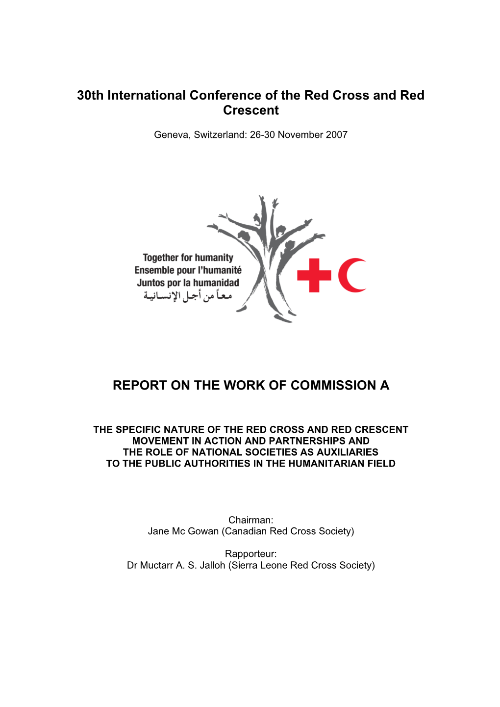 30Th International Conference of the Red Cross and Red Crescent