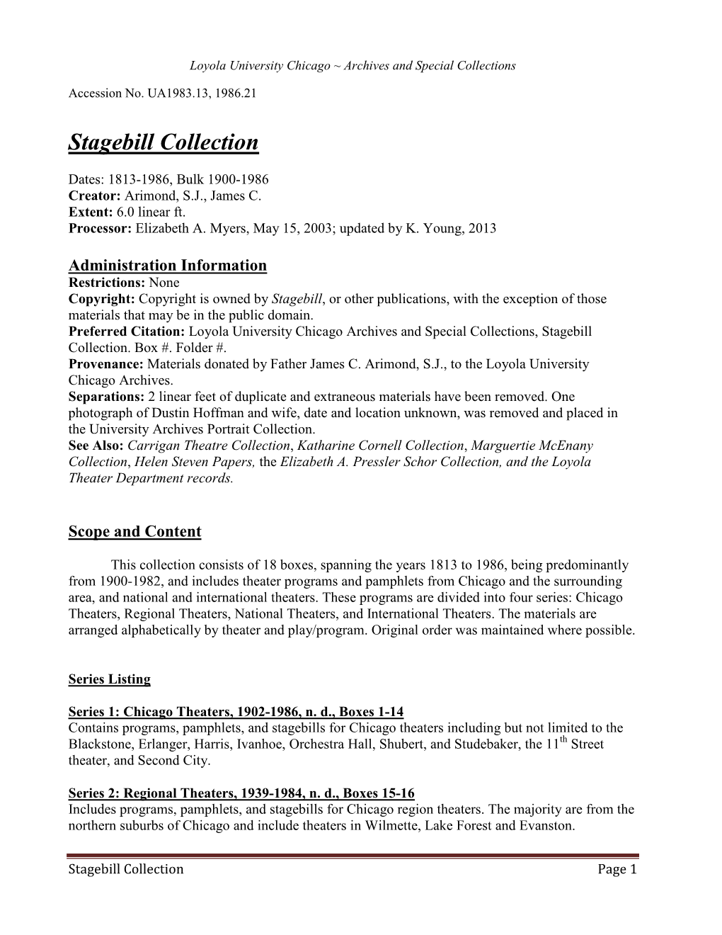 Stagebill Collection, 1813-1986