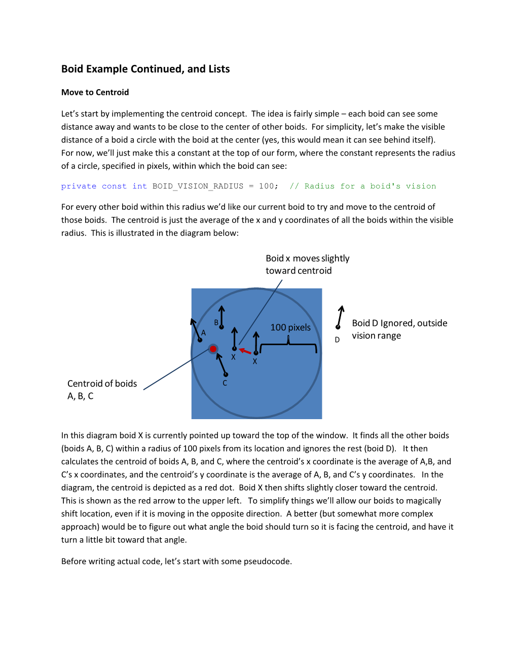 Boid Example Continued, and Lists