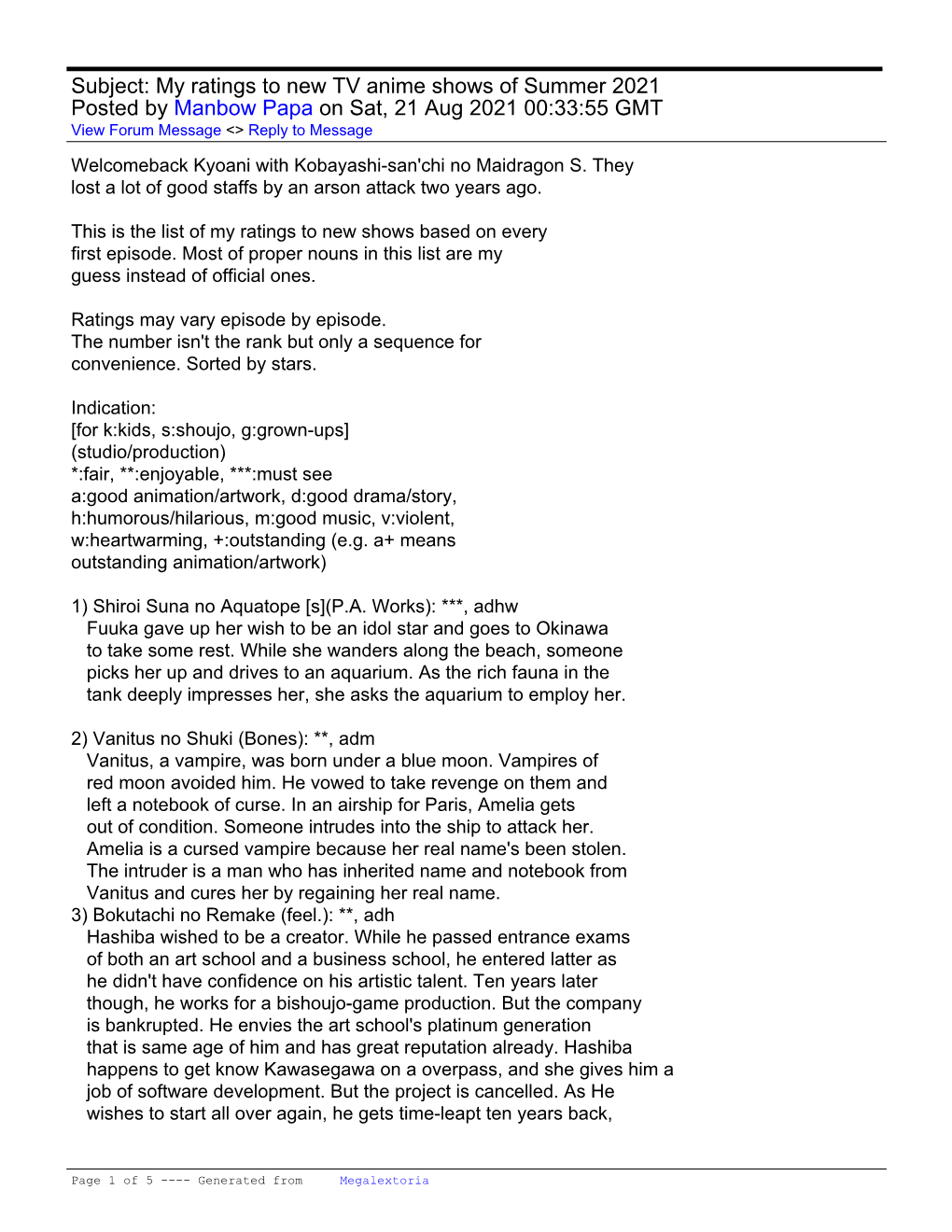 My Ratings to New TV Anime Shows of Summer 2021 Posted by Manbow