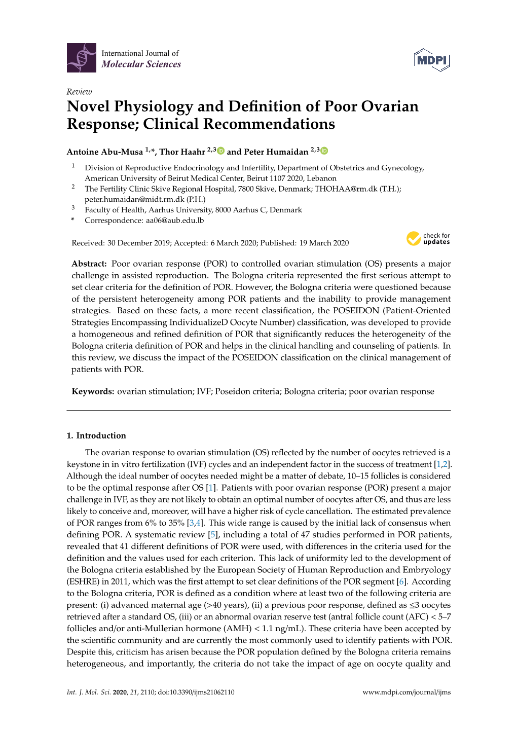 Novel Physiology and Definition of Poor Ovarian Response