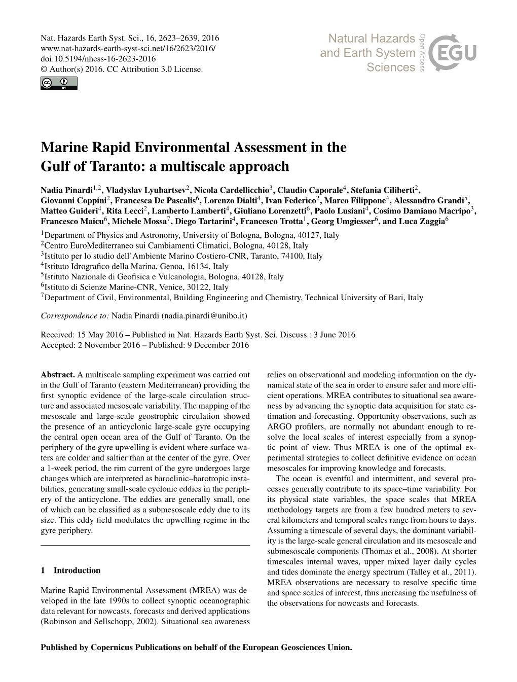 Marine Rapid Environmental Assessment in the Gulf of Taranto: a Multiscale Approach